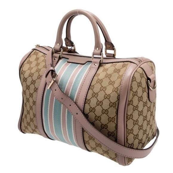 Gucci  GG Monogram Vintage Web Medium Boston Pink Blue - Picture 3 of 12
